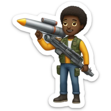 black man holding toy rocket launcher sticker