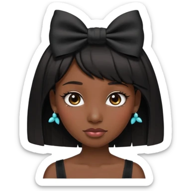 Adult woman with black cute  cut with a black top and a bow on her head with long lashes sticker