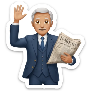 rear-facing old man in a suit throwing a rolled-up newspaper to his left sticker