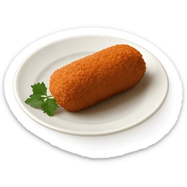 realistic kroket on a white plate, with parsley garnish sticker