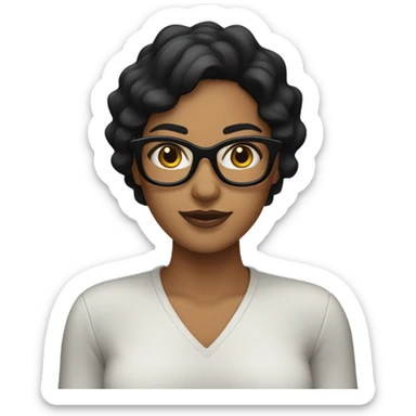 Mujer morena con lentes negros, cabello liso negro sticker