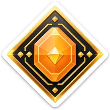 Futuristic reward points icon with PFD text in the middle, diamond or hexagon shape, circuit board lines, Bloomberg terminal aesthetic, gold orange phosphor glow on dark background, minimalist geometric, no text, fintech style, clean edges, professional icon design sticker