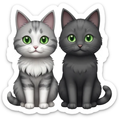 2 different coloured grey cats including one dark grey and white cat and one completely solid dark grey cat with green eyes and only white paws sticker