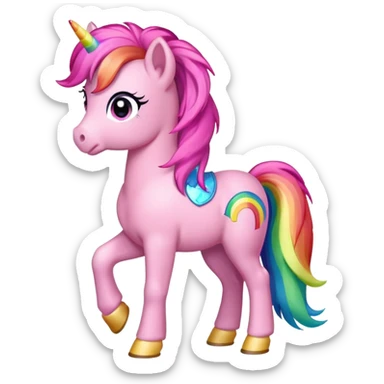 pink pony with rainbow hair full height standing sticker