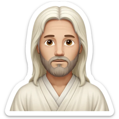 Jesus, Son of God from Gods and Goddesses with long white hair and beard, white outfit sticker