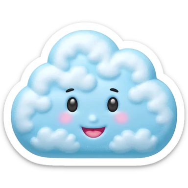 3D render of Cotton Candy Cloudh, made entirely of dessert materials, glistening sugar crystal texture, fluffy spun sugar texture in pastel blue, delicious confectionery aesthetic, Apple emoji style, isolated on white background --v 6.0. sticker