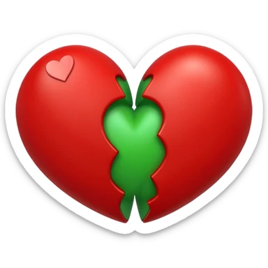 two hearts orbiting around each other. one is red, the other is green sticker