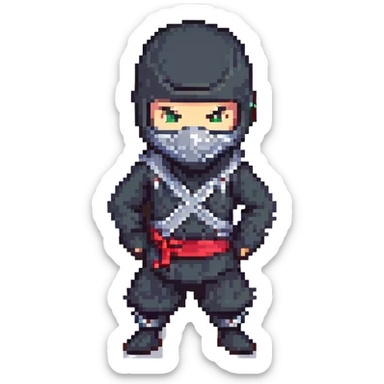 masked ninja, pixel art style, action pose sticker