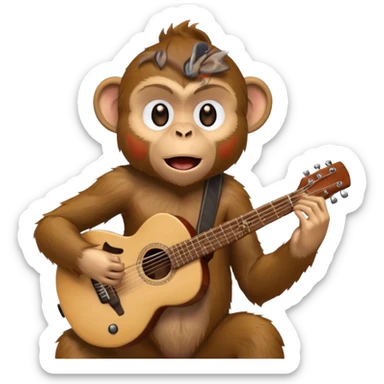 A monkey playing guitar, emotionally immersed in the music, portrait, bust up sticker