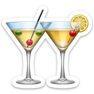 two realistic glasses of cocktail in emoji style, one coupe glass and one martini sticker