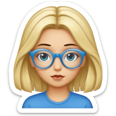 ragazza bionda con capelli lunghi, con occhiali tartarugati, occhi azzurri che lavora al pc sticker