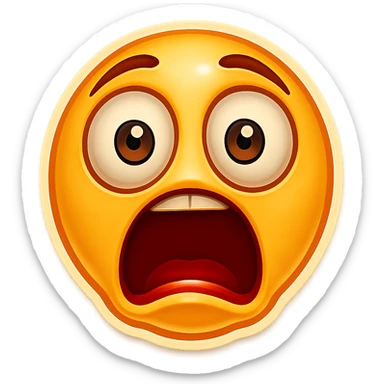 Create a horror emoji face with an even more shocked expression: eyes extremely wide, mouth stretched in a scream, eyebrows raised high, pale yellow face, no background. sticker