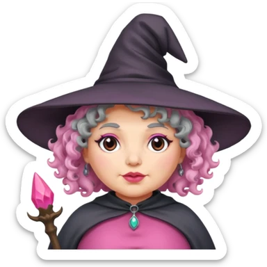 plump witch with pink skin, grey curl hair sticker