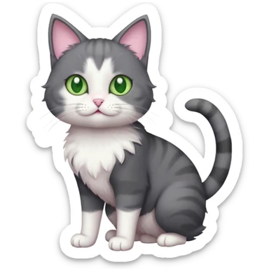 full body derpy looking large short hair dark grey and white cat sticker