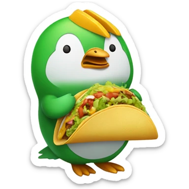 Green penguin eating a taco sticker