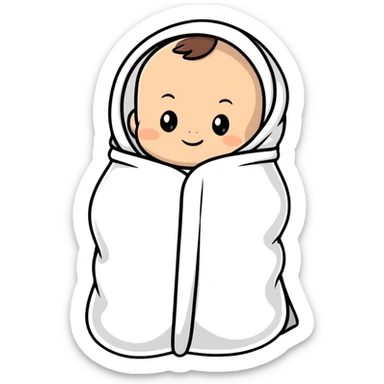 lightly tanned baby swaddled in a white blanket sticker