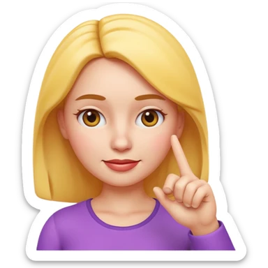 Apple-style 3D emoji of a cartoon woman pointing to her forehead with one finger, friendly expression, clean and colorful design, no background. sticker