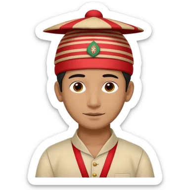 man wearing a Nepali Dhaka topi with stripes and design on it sticker