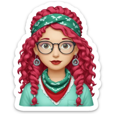 girl with long curly peppermint hair and bandana and glassess and earring sticker