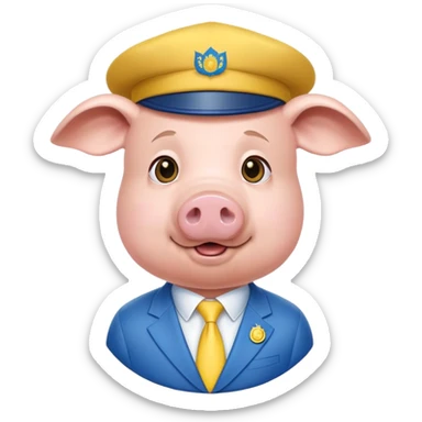 pig body with President Zelensky's face wearing a hat with yellow and blue colors sticker