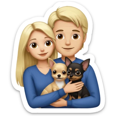 Hombre con pelo largo rubio chica de pelo castaño oscuro  y chihuahua negro amor sticker