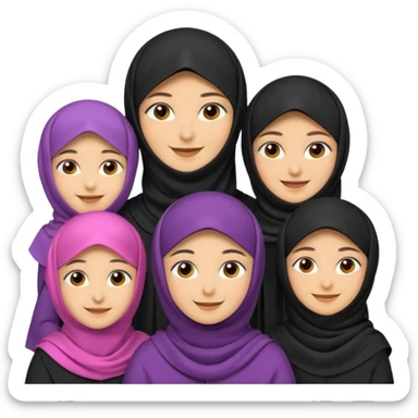 muslim family emoji , with the women wearing niqab, niqab = face cover sticker