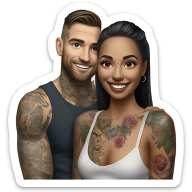 Hyper Realistic Female model smiling at a very handsome tattooed man sticker