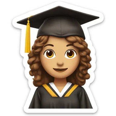 Chica con pelo café rizado y con gorro de graduación  sticker