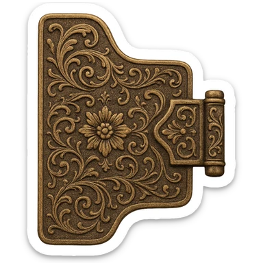ornate vintage folder tab closing mechanism, styled like an old book clasp, intricate details, antique look sticker