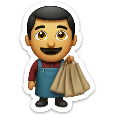 turkish seller holding a rug sticker