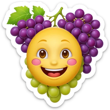 Yellow circular emoji eating grapes sticker