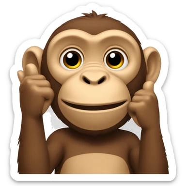 A monkey like the three monkeys. But the hands are on the sides and point upwards. You see the the inner side of the hands sticker