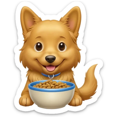 happy dog with a bowl of kibble, tail wagging sticker