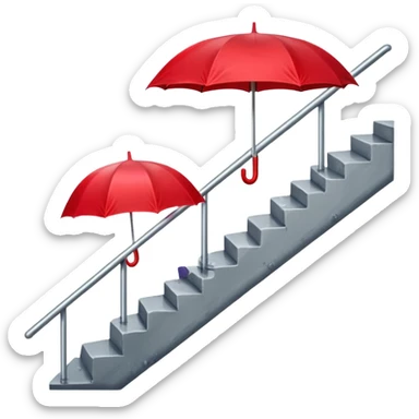 Red umbrella on stair railing, Lost Umbrella. sticker