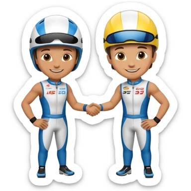 2 racers in gear shaking hands sticker