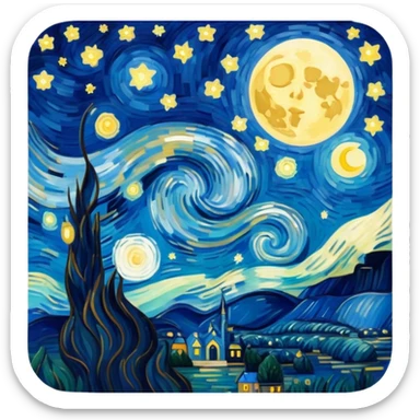 Van Gogh starry night moon sticker