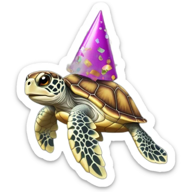 Sea turtle wearing party hat with confetti falling around it sticker
