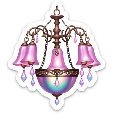 PInk iridescent Bell with chained hanging crystals CHANDELIER sticker
