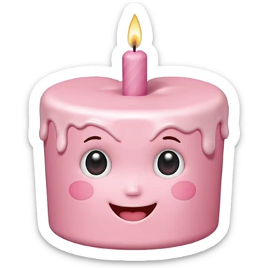 heart shaped birthday cake, pastel pink color, with one candle, kawaii cute face sticker