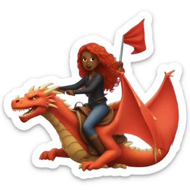 red head long hair girl on dragon protecting a black woman sticker
