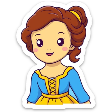 Disney Princess Belle from Beauty and the Beast with brown hair and face with freckles, yellow dress sticker