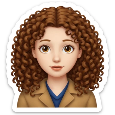 pale woman with one meter long brown curly hair, middle part sticker