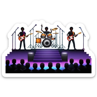 festival concert stage with lights and a band night sticker
