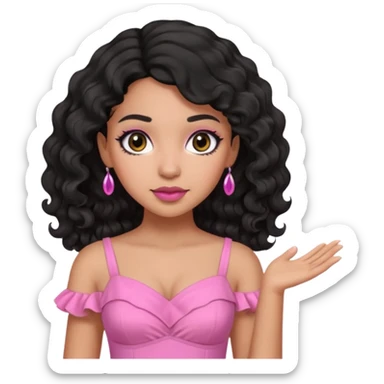 A mixed woman with black wavy hair and black eyes wearing pink sticker