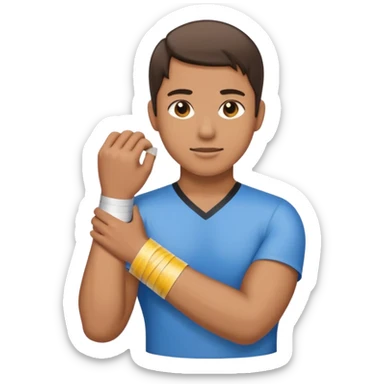 athletic trainer wrapping tape around athlete's wrist, emoji style sticker