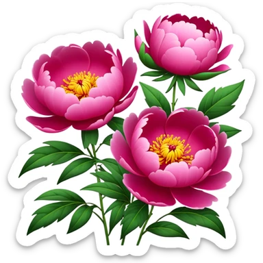 Luoyang Peony Festival colorful flowers park, simplified emoji style with bold outlines and bright colors, cartoon style blooming pink and red peonies sticker