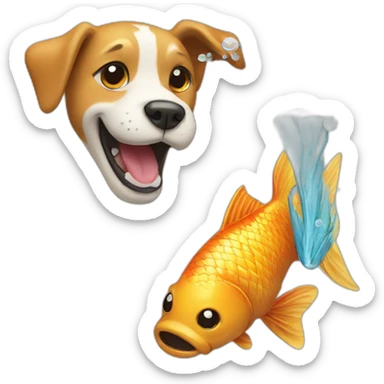 Dog kicking a fish sticker