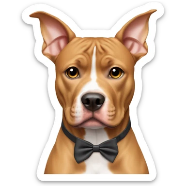 Light brown pitbull ears CROPPED short, with a bow collar sticker