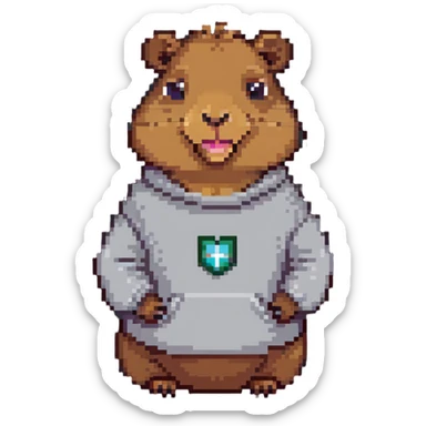capybara smiling wearing a light grey sweater sticker