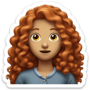 A curly red headed girl with long hair and a middle part shrugging her shoulders up to her ears as if she was saying “I don’t know” sticker